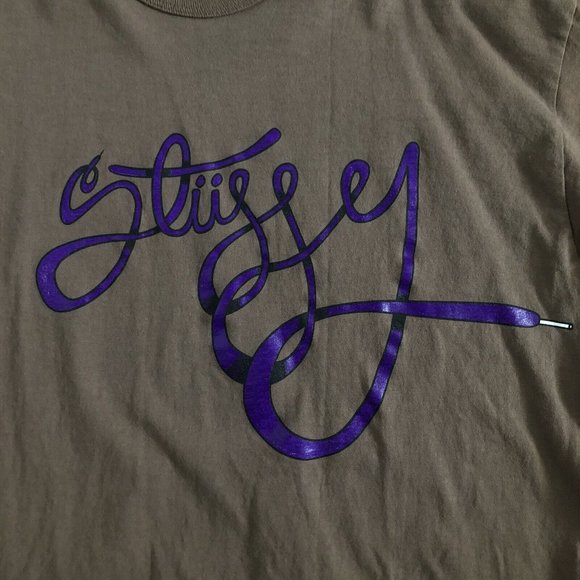 Vintage Stussy T Shirt Mens Large Long Sleeve Brown Logo Tee Skateboard Hip Hop - Picture 2 of 3